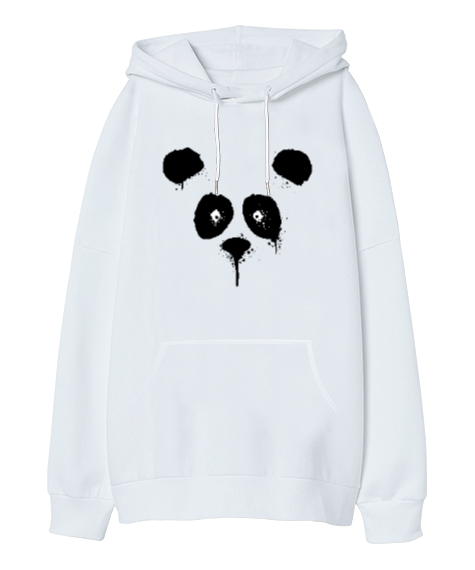 Tisho - Suluboya Panda Beyaz Oversize Unisex Kapüşonlu Sweatshirt