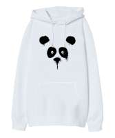 Suluboya Panda Beyaz Oversize Unisex Kapüşonlu Sweatshirt - Tisho