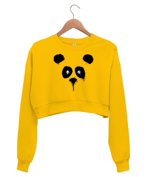 Tisho - Suluboya Panda Sarı Kadın Crop Sweatshirt