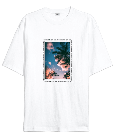 Tisho - Summer Baskılı Beyaz Oversize Unisex Tişört