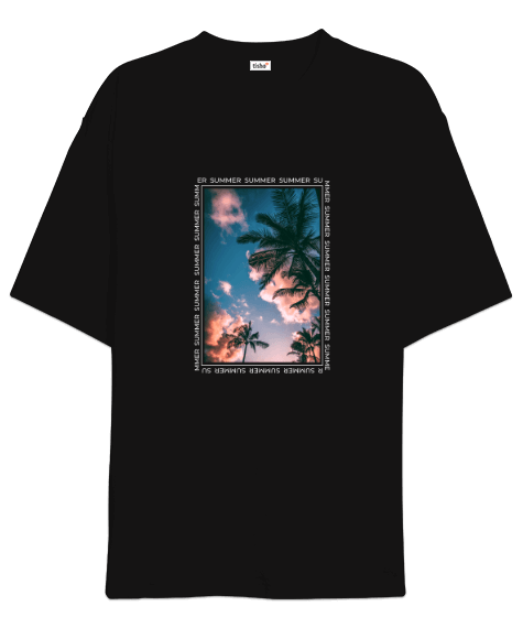 Tisho - Summer Baskılı Siyah Oversize Unisex Tişört