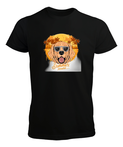 Tisho - Summer golden köpek baskılı Siyah Erkek Tişört