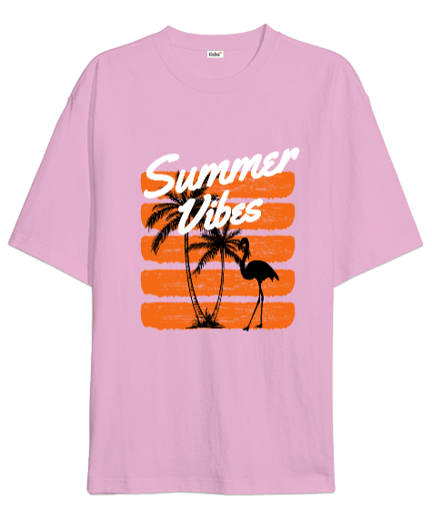 Tisho - Summer Vibes Tasarım Baskılı Pembe Oversize Unisex Tişört