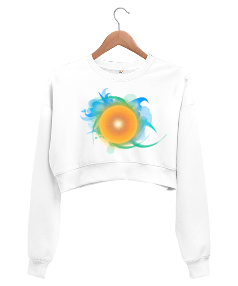 Tisho - Sun Beyaz Kadın Crop Sweatshirt