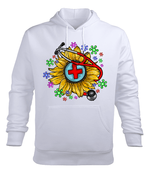 Tisho - Sunflower Stethoscope Erkek Kapüşonlu Hoodie Sweatshirt