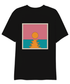 sunset arkası baskılı oversize tshirt Oversize Unisex Tişört - Thumbnail