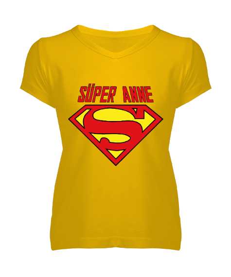 Tisho - Süper Anne Tişört - Anneler Günü Hediyesi T-Shirt Kadın V Yaka Tişört
