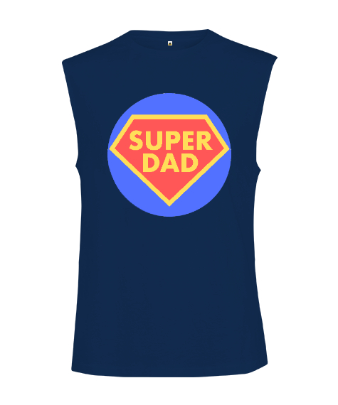 Süper Baba Babalar günü özel vücut geliştirme Lacivert Kesik Kol Unisex Tişört