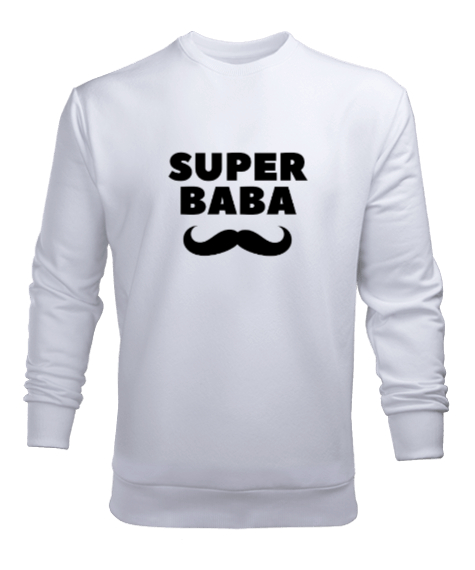Tisho - Süper Baba Bıyık Babalar Günü Özel Beyaz Erkek Sweatshirt