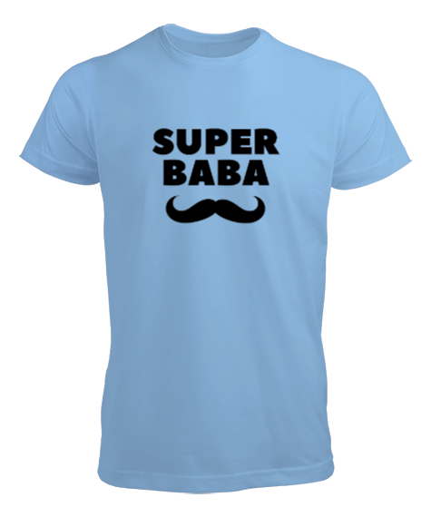 Tisho - Süper Baba Bıyık Babalar Günü Özel Buz Mavisi Erkek Tişört