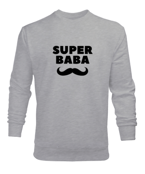 Tisho - Süper Baba Bıyık Babalar Günü Özel Gri Erkek Sweatshirt