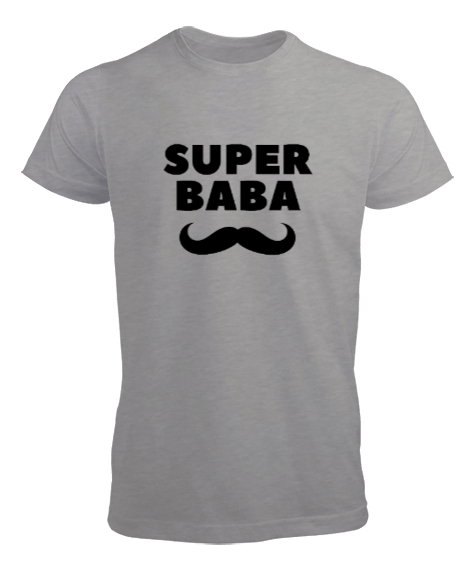 Tisho - Süper Baba Bıyık Babalar Günü Özel Gri Erkek Tişört