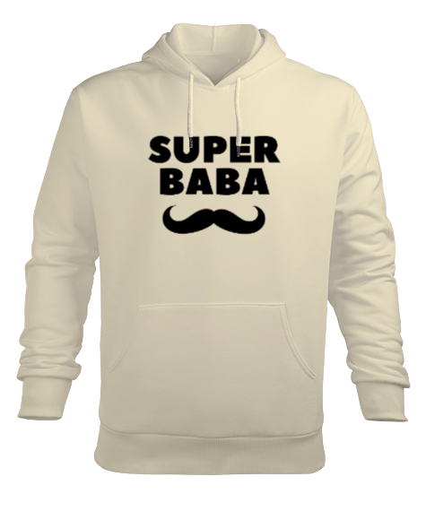 Tisho - Süper Baba Bıyık Babalar Günü Özel Krem Erkek Kapüşonlu Hoodie Sweatshirt