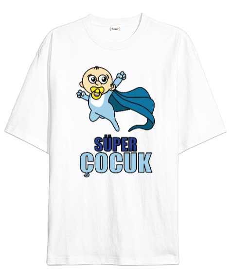 Tisho - süper çocuk mavi Oversize Unisex Tişört