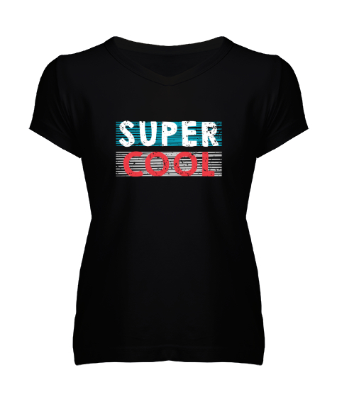Tisho - Super Cool Siyah Kadın V Yaka Tişört