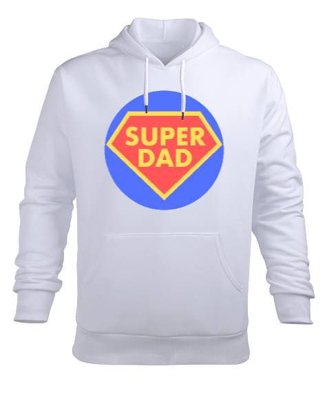 Tisho - Super Dad Süper Baba Babakar Günü Özel Beyaz Erkek Kapüşonlu Hoodie Sweatshirt