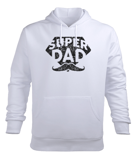 Tisho - Super Dad - Süper Baba, Babalar Günü Baskılı Beyaz Erkek Kapüşonlu Hoodie Sweatshirt