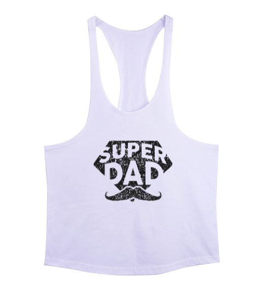 Tisho - Super Dad - Süper Baba, Babalar Günü Baskılı Beyaz Erkek Tank Top Atlet