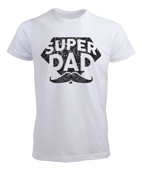 Tisho - Super Dad - Süper Baba, Babalar Günü Baskılı Beyaz Erkek Tişört