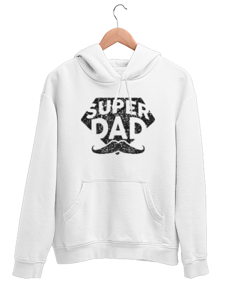 Tisho - Super Dad - Süper Baba, Babalar Günü Baskılı Beyaz Unisex Kapşonlu Sweatshirt