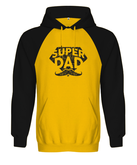 Tisho - Super Dad - Süper Baba, Babalar Günü Baskılı Sarı/Siyah Orjinal Reglan Hoodie Unisex Sweatshirt