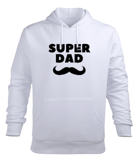 Tisho - Super Dad Süper Baba Babalar Günü Özel Beyaz Erkek Kapüşonlu Hoodie Sweatshirt