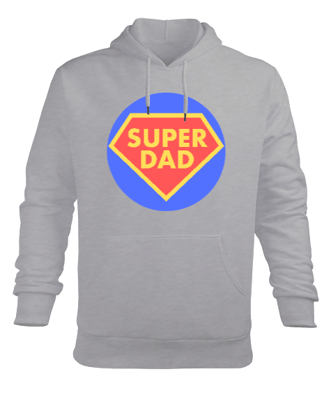 Tisho - Super Dad Süper Baba Babalar Günü Özel Gri Erkek Kapüşonlu Hoodie Sweatshirt
