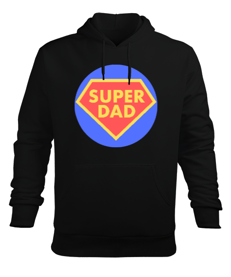 Tisho - Super Dad Süper Baba Babalar Günü Özel Siyah Erkek Kapüşonlu Hoodie Sweatshirt