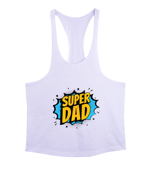 Tisho - Super Dad - Süper Baba, Babalar Günü Tasarımı Beyaz Erkek Tank Top Atlet
