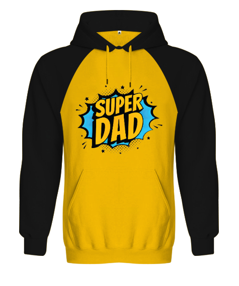 Tisho - Super Dad - Süper Baba, Babalar Günü Tasarımı Sarı/Siyah Orjinal Reglan Hoodie Unisex Sweatshirt