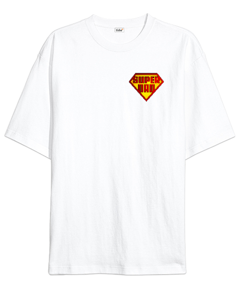 Tisho - Super Dad - Süper Baba Beyaz Oversize Unisex Tişört