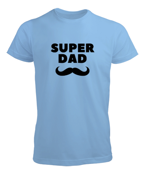 Tisho - Super Dad Süper Baba Bıyık Babalar Günü Özel Buz Mavisi Erkek Tişört