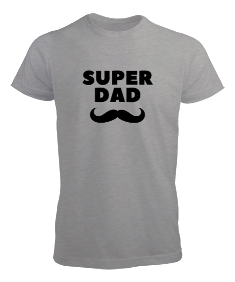 Tisho - Super Dad Süper Baba Bıyık Babalar Günü Özel Gri Erkek Tişört
