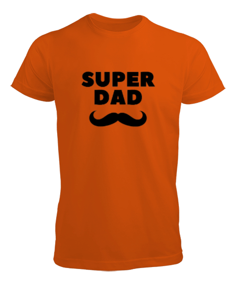 Tisho - Super Dad Süper Baba Bıyık Babalar Günü Özel Turuncu Erkek Tişört