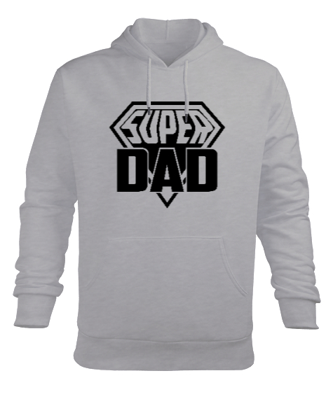Tisho - Super Dad - Süper Baba Gri Erkek Kapüşonlu Hoodie Sweatshirt