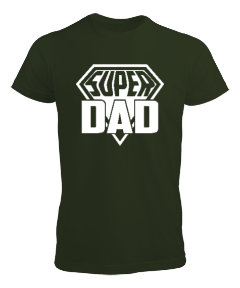 Tisho - Super Dad - Süper Baba Haki Yeşili Erkek Tişört