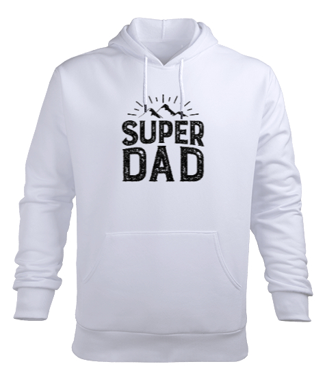 Tisho - Super Dad - Süper Baba, Kamp Babalar Günü Tasarımı Beyaz Erkek Kapüşonlu Hoodie Sweatshirt