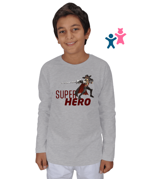 Tisho - Super Hero Gri Çocuk Unisex Uzunkollu