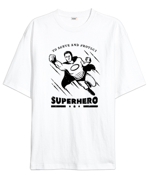 Tisho - Super Hero - Süper Kahraman Beyaz Oversize Unisex Tişört