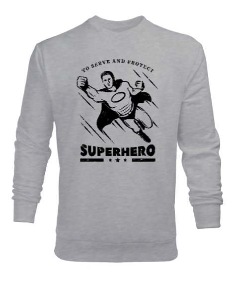 Tisho - Super Hero - Süper Kahraman Gri Erkek Sweatshirt