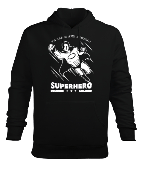 Tisho - Super Hero - Süper Kahraman Siyah Erkek Kapüşonlu Hoodie Sweatshirt