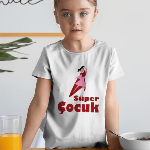 Süper Kız Çocuk Kısa Kol Tişört - Tekli Kombin - Thumbnail