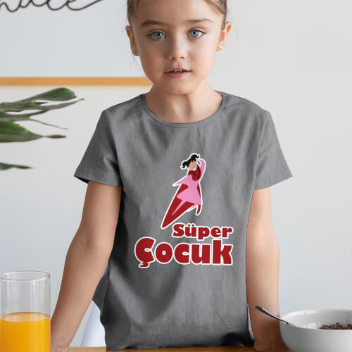 Süper Kız Çocuk Kısa Kol Tişört - Tekli Kombin - Thumbnail