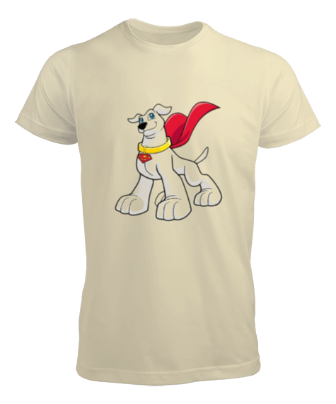 Süper köpek baskılı Krem Erkek Tişört