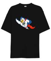 Süper Penguen Siyah Oversize Unisex Tişört - Tisho