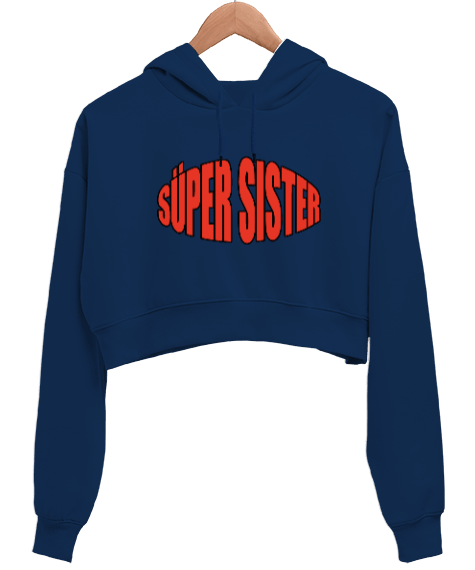 Tisho - Süper Sister Kadın Crop Hoodie Kapüşonlu Sweatshirt