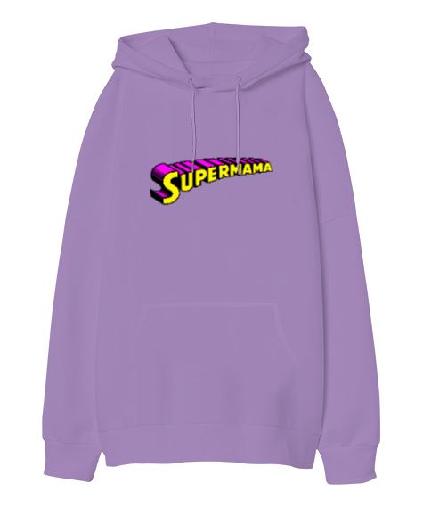 Tisho - Supermama - Süper Anne v2 Lila Oversize Unisex Kapüşonlu Sweatshirt