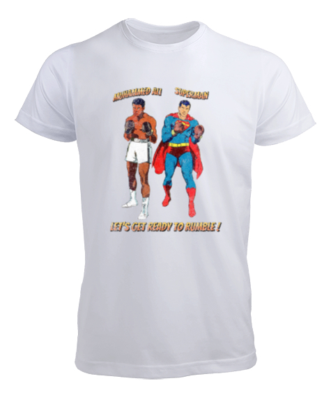 Tisho - SupermanMuhammadAli E-B Beyaz Erkek Tişört