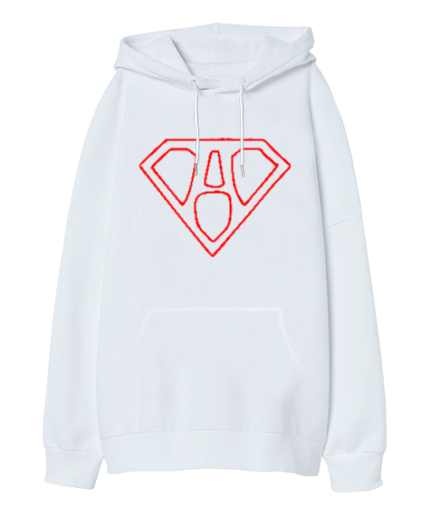 Tisho - Supermen Logo A Harfi Beyaz Oversize Unisex Kapüşonlu Sweatshirt