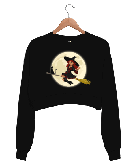 Tisho - Süpürgeli Cadı Kadın Crop Sweatshirt